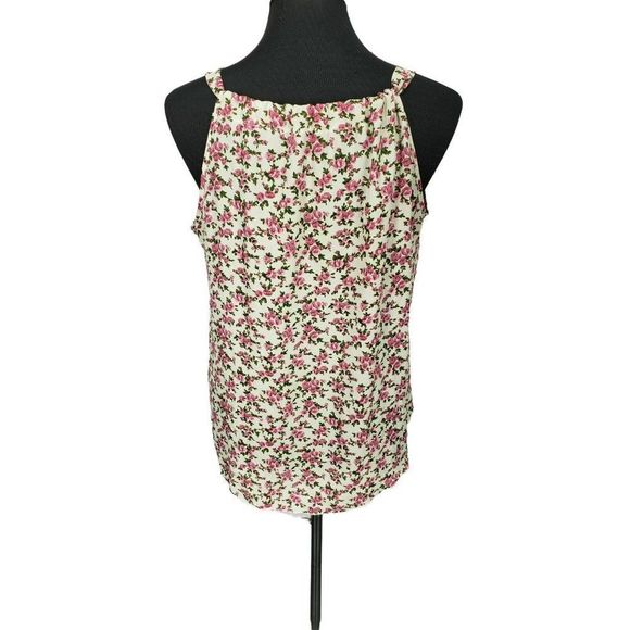 Annabelle USA Women's Cream White Pink‎ Floral Strappy Necklace Tank Top LARGE - Picture 2 of 12